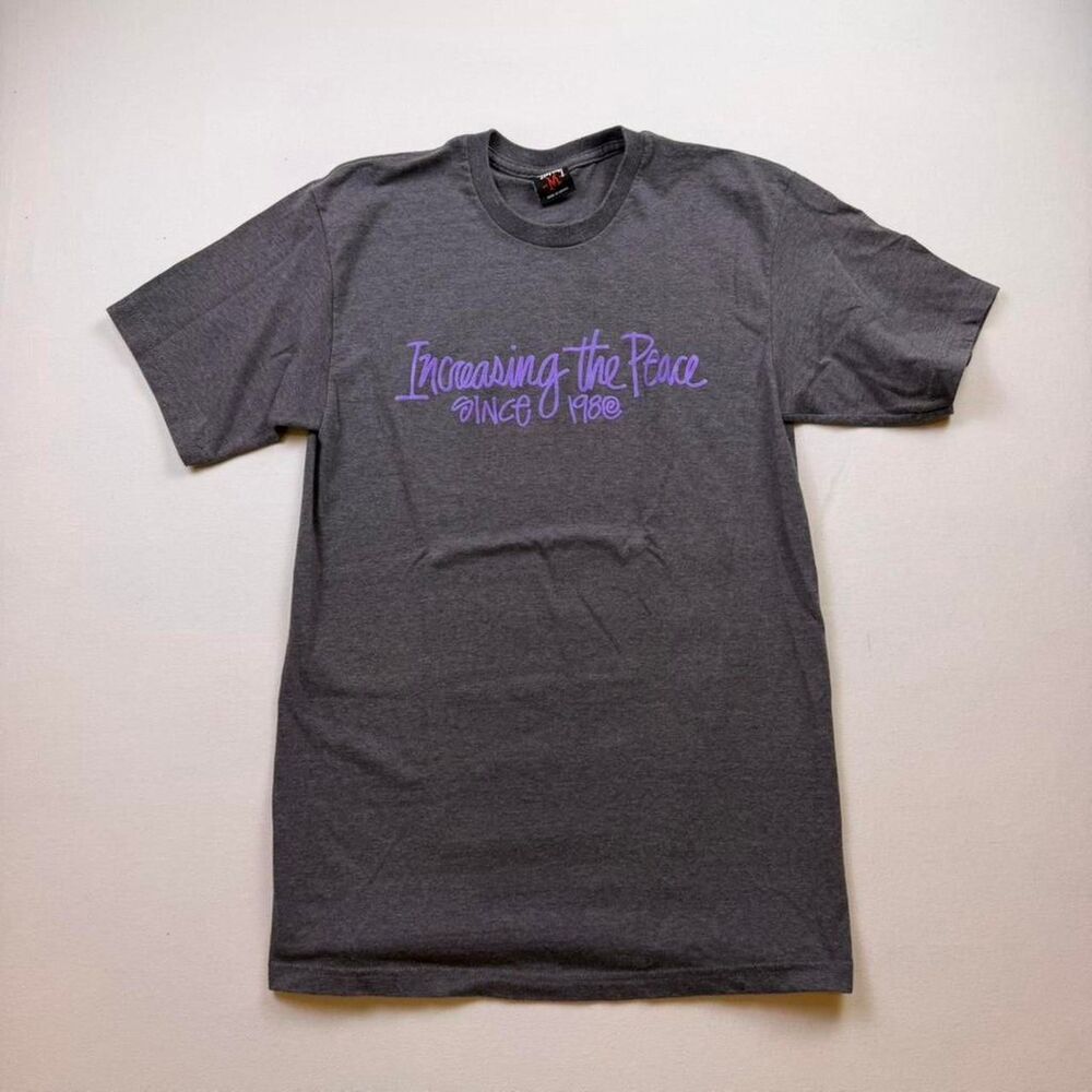 Y2K Stussy Increasing The Peace Grey and Purple Tshirt Size M